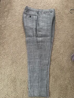 Gray Plaid Tailored Dress Pants